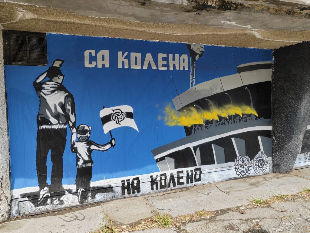 Belgrade street graffiti showing Red Star and Partizan fan rivalry